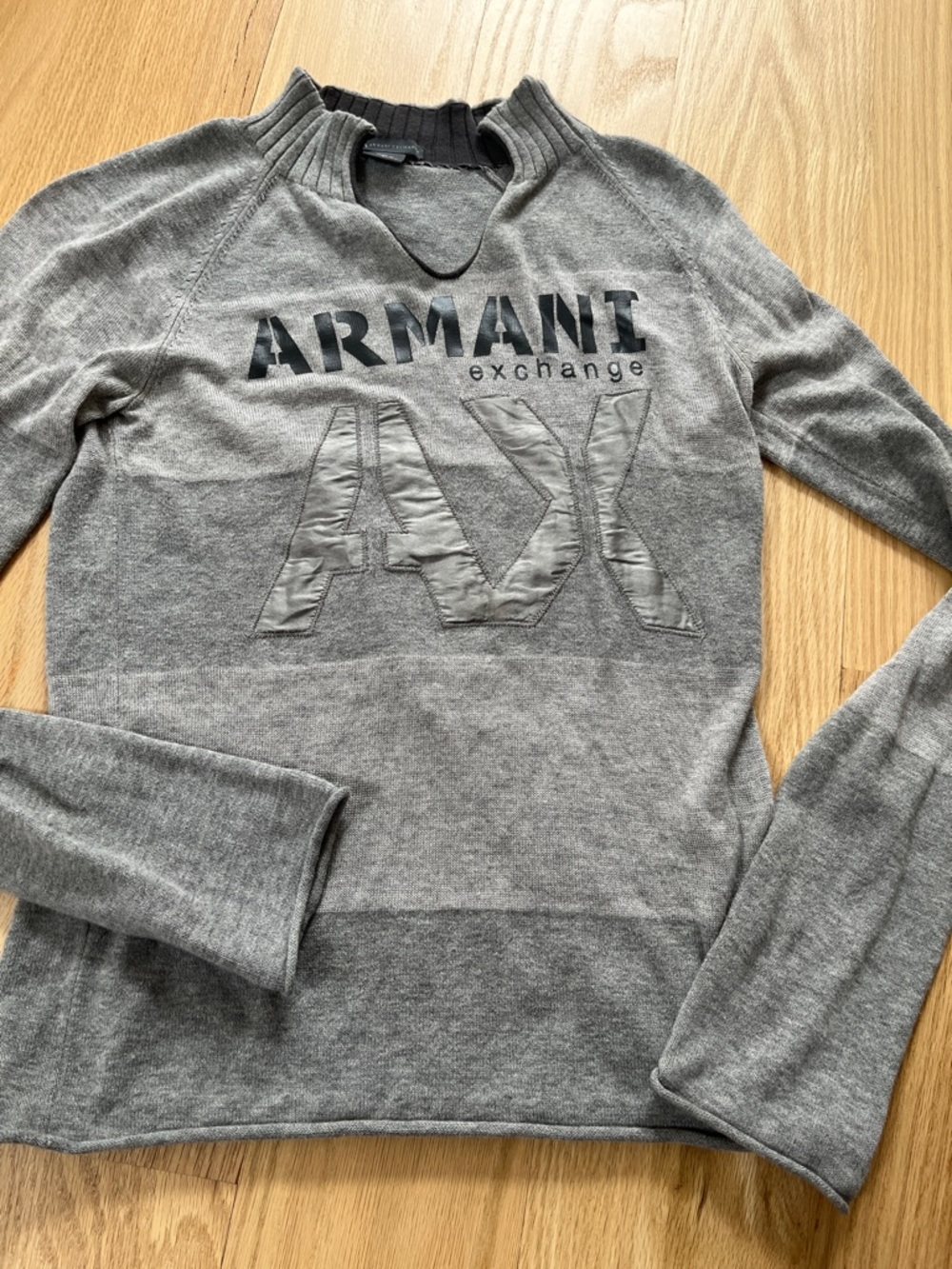 Armani Exchange Women's Gray V-Neck Logo Sweater